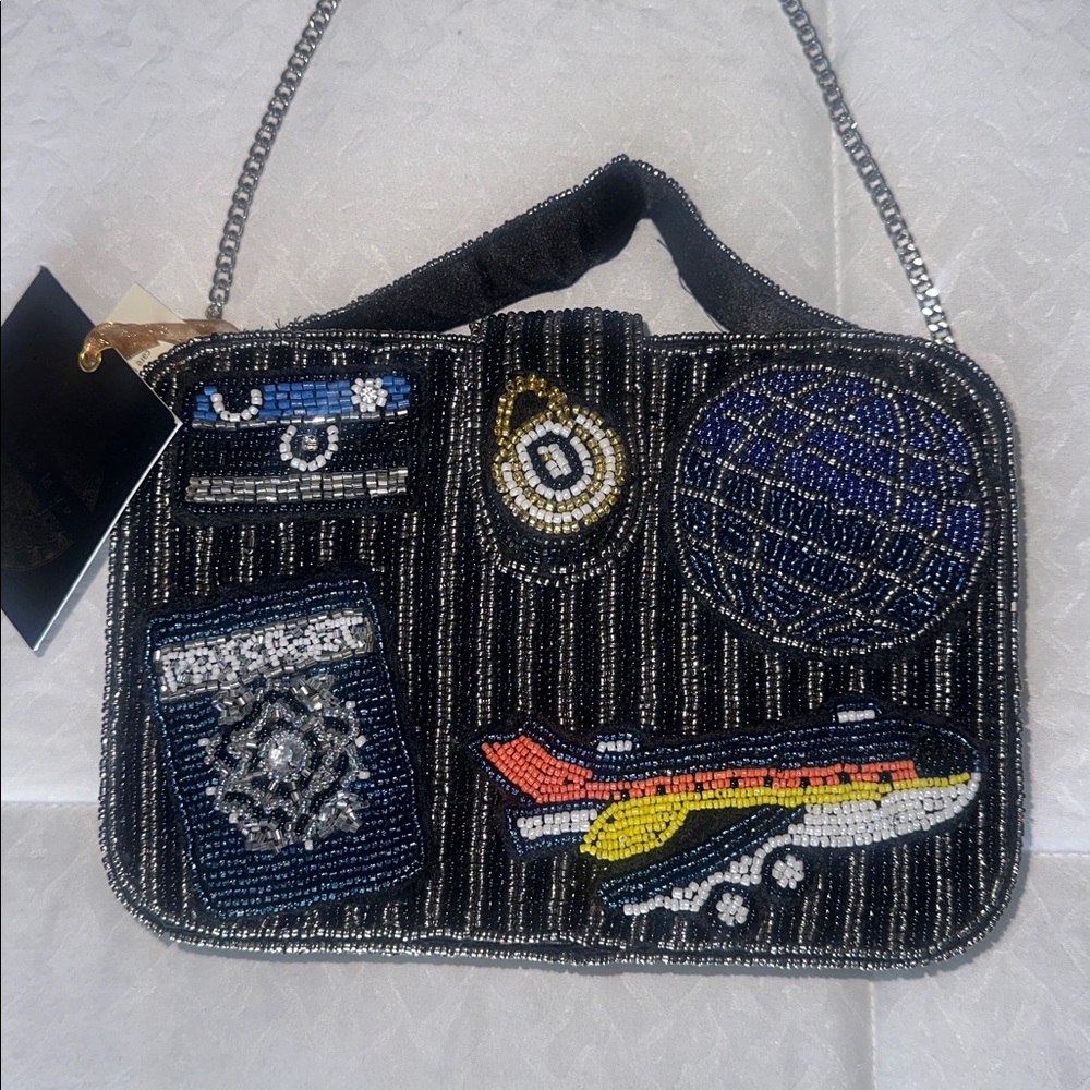 Beaded Black Airplane Passport travel Clutch with chain Viral From India to you